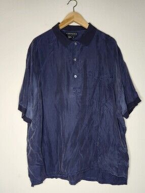Vintage Context Mens XL 100% Silk Blue 1/4 Button Polo Shirt